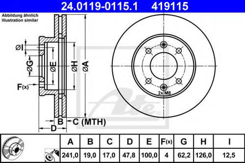 Disc frana HYUNDAI GETZ (TB) (2002 - 2010) ATE 24.0119-0115.1 piesa NOUA