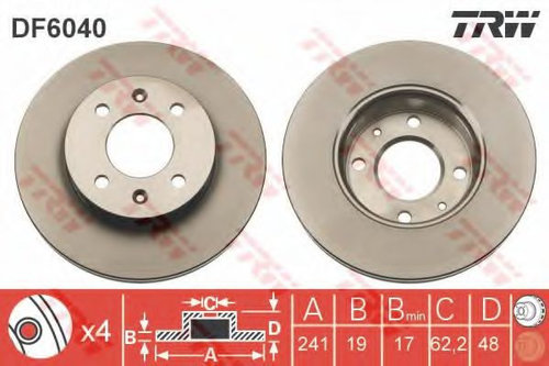 Disc frana HYUNDAI GETZ (TB) (2002 - 2010) TRW DF6040 piesa NOUA