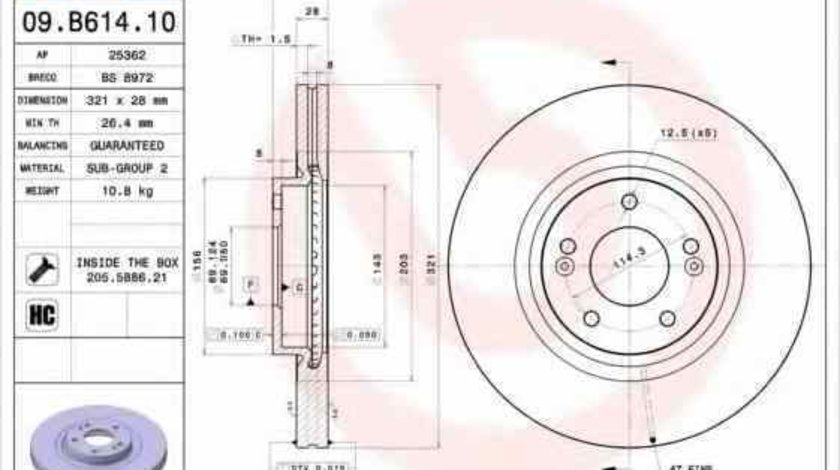 Disc frana HYUNDAI GRAND SANTA FÉ BREMBO 09.B614.10