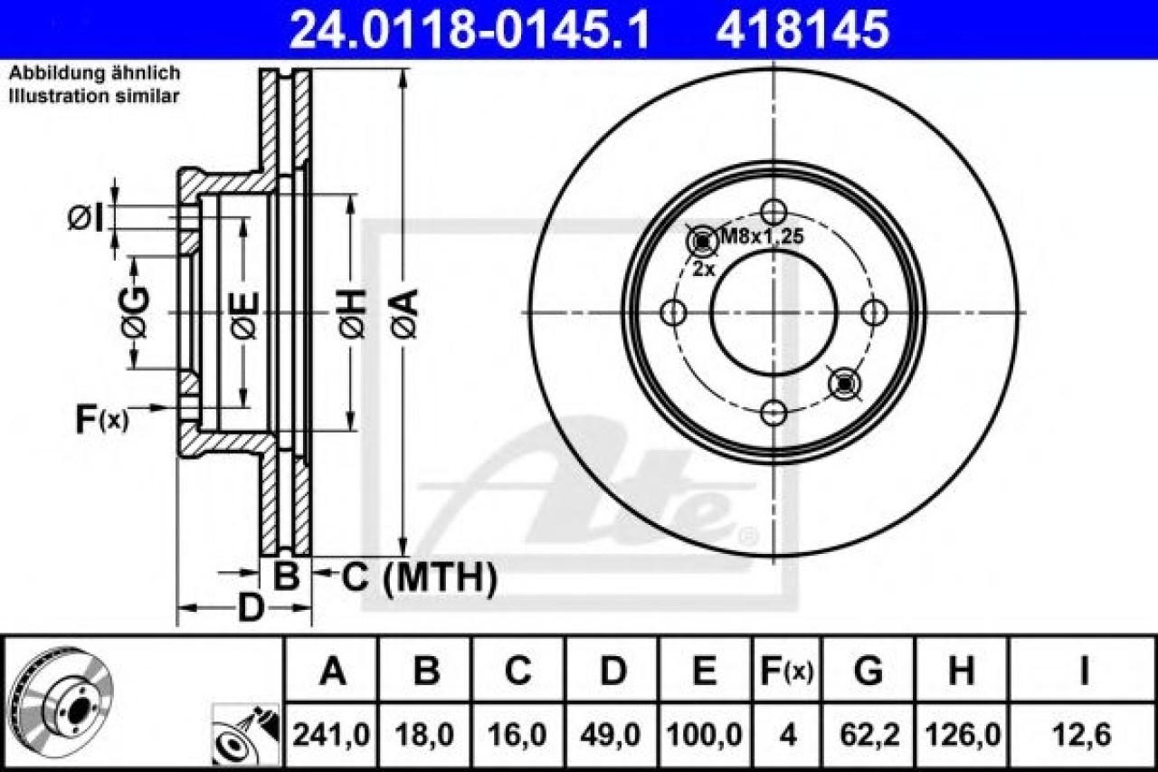 Disc frana HYUNDAI i10 (IA) (2013 - 2016) ATE 24.0118-0145.1 piesa NOUA