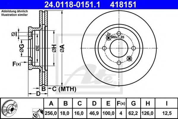 Disc frana HYUNDAI i20 (PB, PBT) (2008 - 2014) ATE 24.0118-0151.1 piesa NOUA