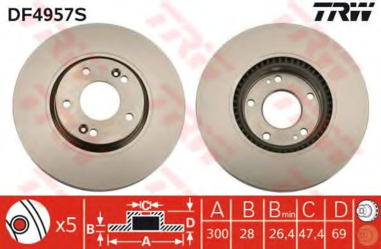 Disc frana HYUNDAI i30 (FD) (2007 - 2011) TRW DF4957S piesa NOUA