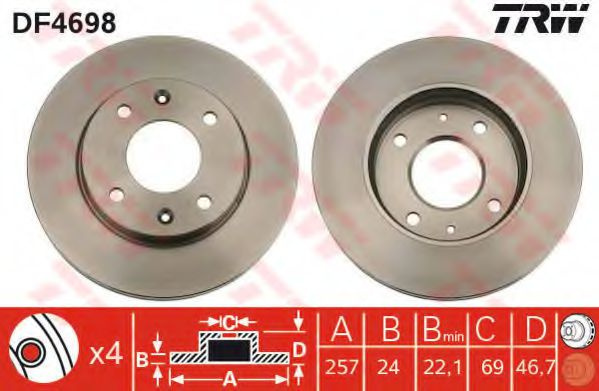 Disc frana HYUNDAI MATRIX (FC) (2001 - 2010) TRW DF4698 piesa NOUA