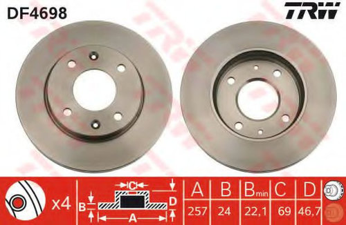 Disc frana HYUNDAI MATRIX (FC) (2001 - 2010) TRW DF4698 piesa NOUA