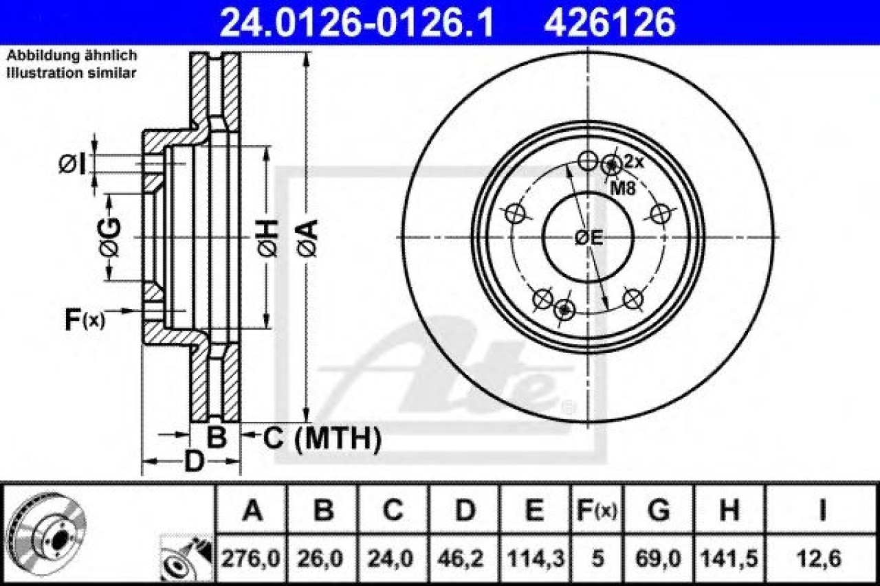 Disc frana HYUNDAI SANTA FE I (SM) (2000 - 2006) ATE 24.0126-0126.1 piesa NOUA