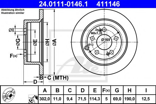 Disc frana HYUNDAI SANTA FE I (SM) (2000 - 2006) ATE 24.0111-0146.1 piesa NOUA
