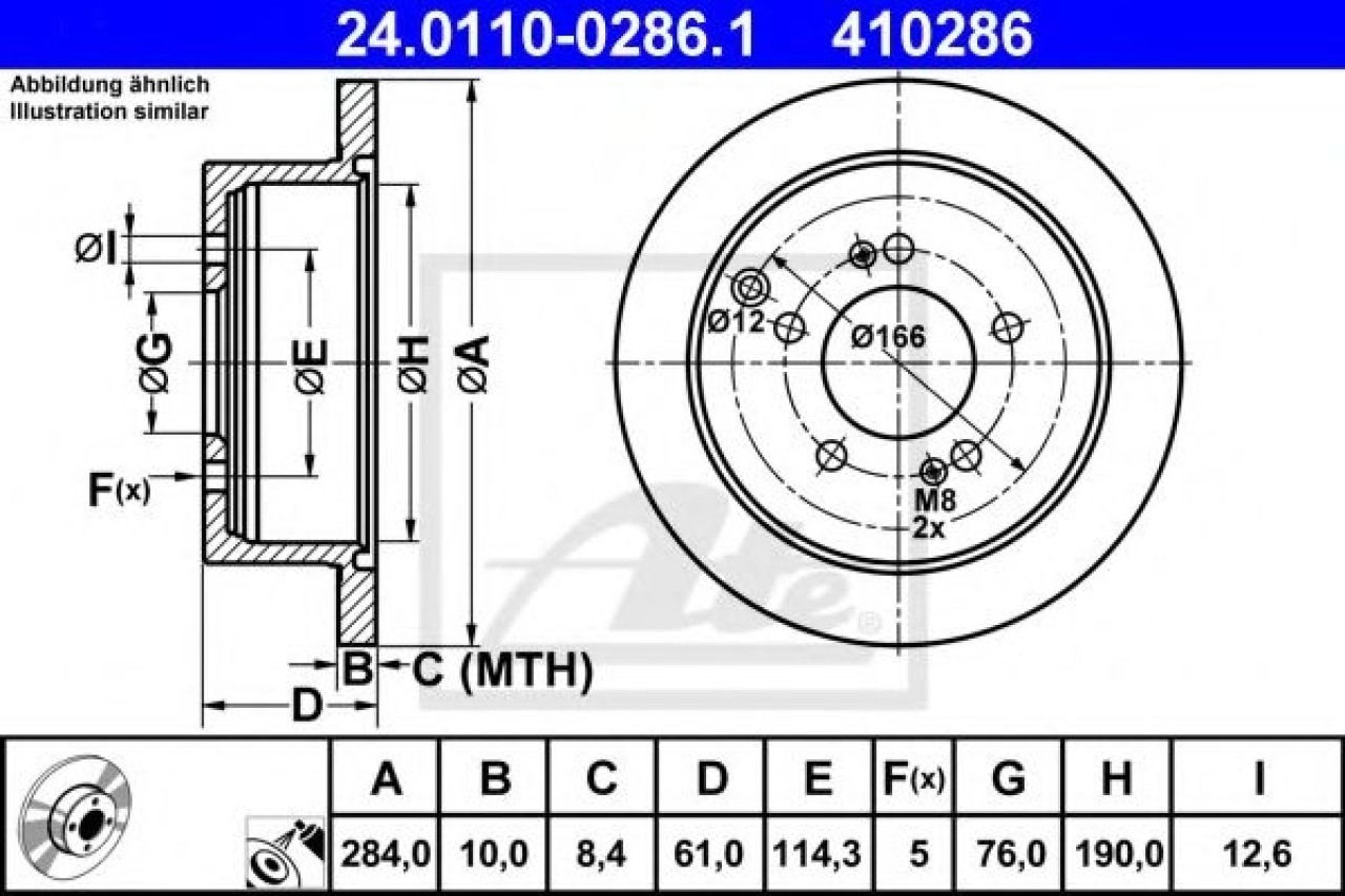 Disc frana HYUNDAI SANTA FE I (SM) (2000 - 2006) ATE 24.0110-0286.1 piesa NOUA