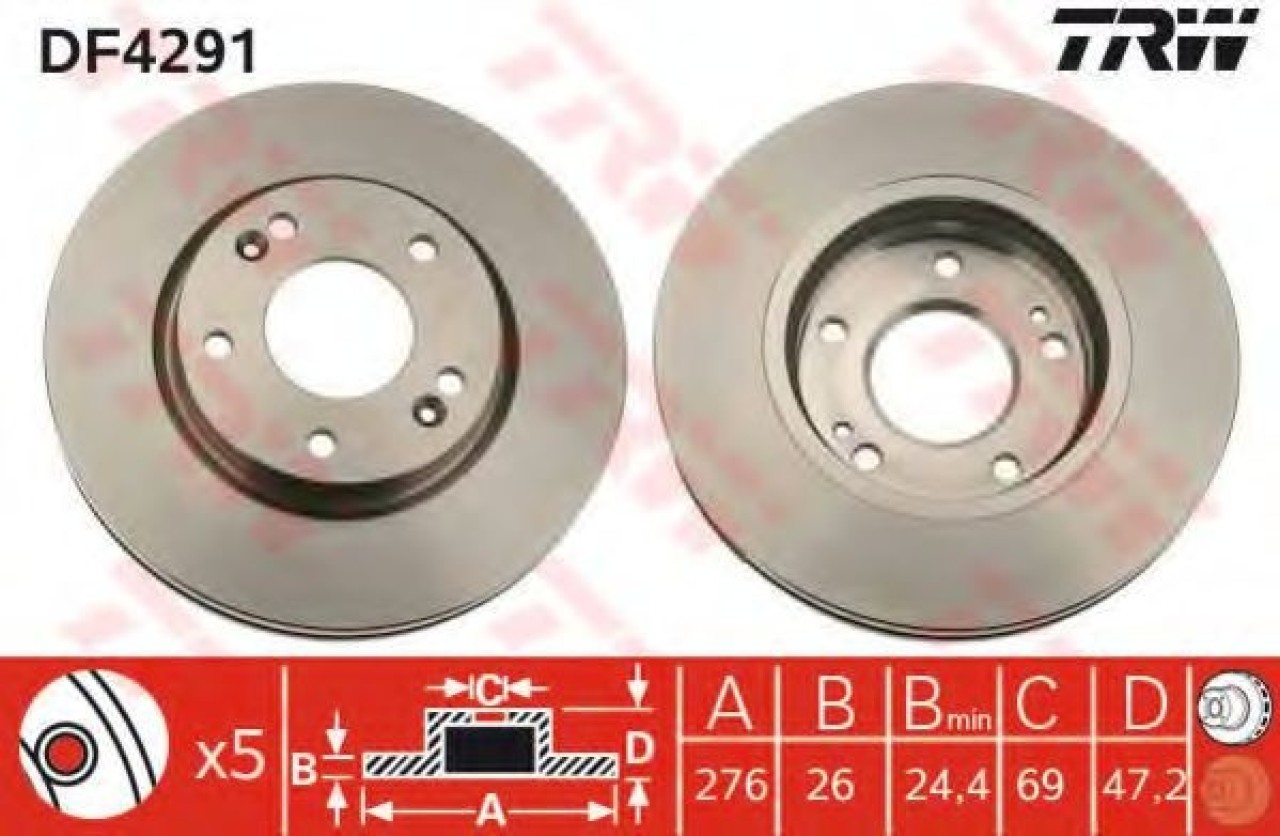 Disc frana HYUNDAI SANTA FE I (SM) (2000 - 2006) TRW DF4291 piesa NOUA