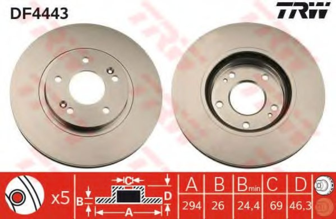 Disc frana HYUNDAI SANTA FE I (SM) (2000 - 2006) TRW DF4443 piesa NOUA