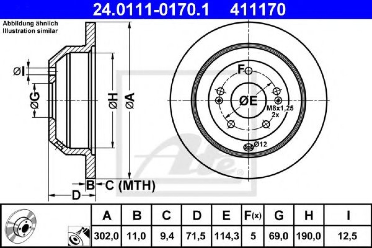 Disc frana HYUNDAI SANTA FE II (CM) (2005 - 2012) ATE 24.0111-0170.1 piesa NOUA