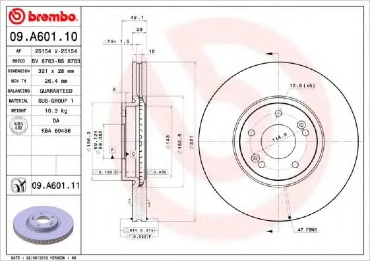 Disc frana HYUNDAI SANTA FE II (CM) (2005 - 2012) BREMBO 09.A601.11 piesa NOUA