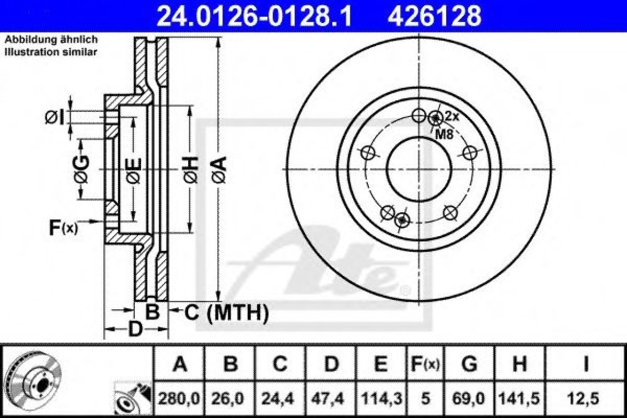 Disc frana HYUNDAI SONATA V (NF) (2005 - 2010) ATE 24.0126-0128.1 piesa NOUA