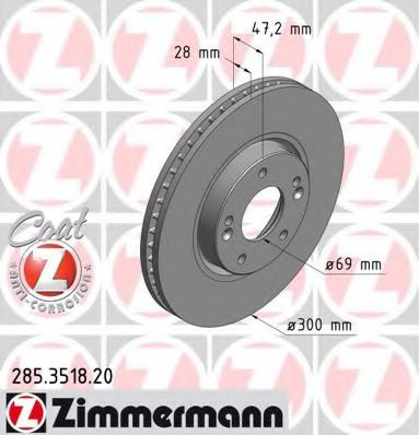 Disc frana HYUNDAI SONATA V (NF) (2005 - 2010) ZIMMERMANN 285.3518.20 piesa NOUA