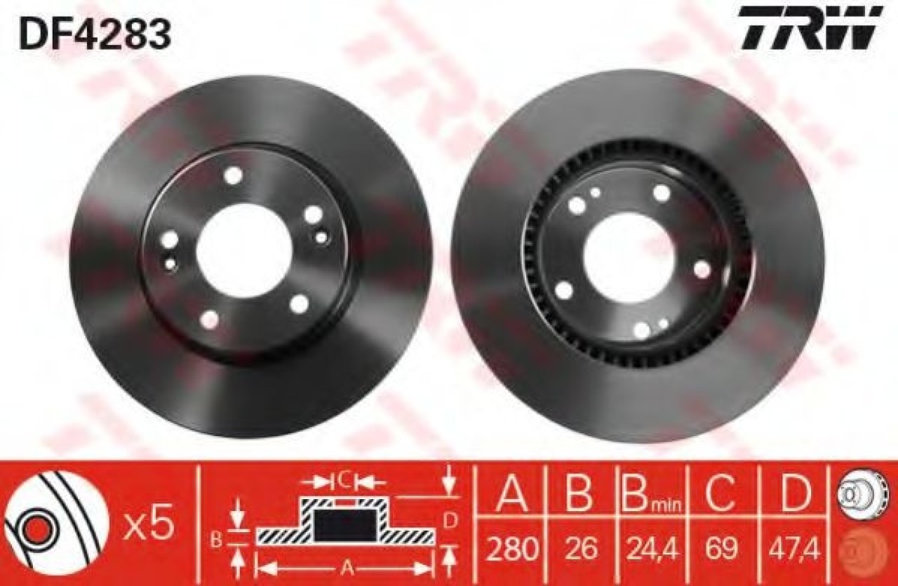Disc frana HYUNDAI TUCSON (JM) (2004 - 2010) TRW DF4283 piesa NOUA