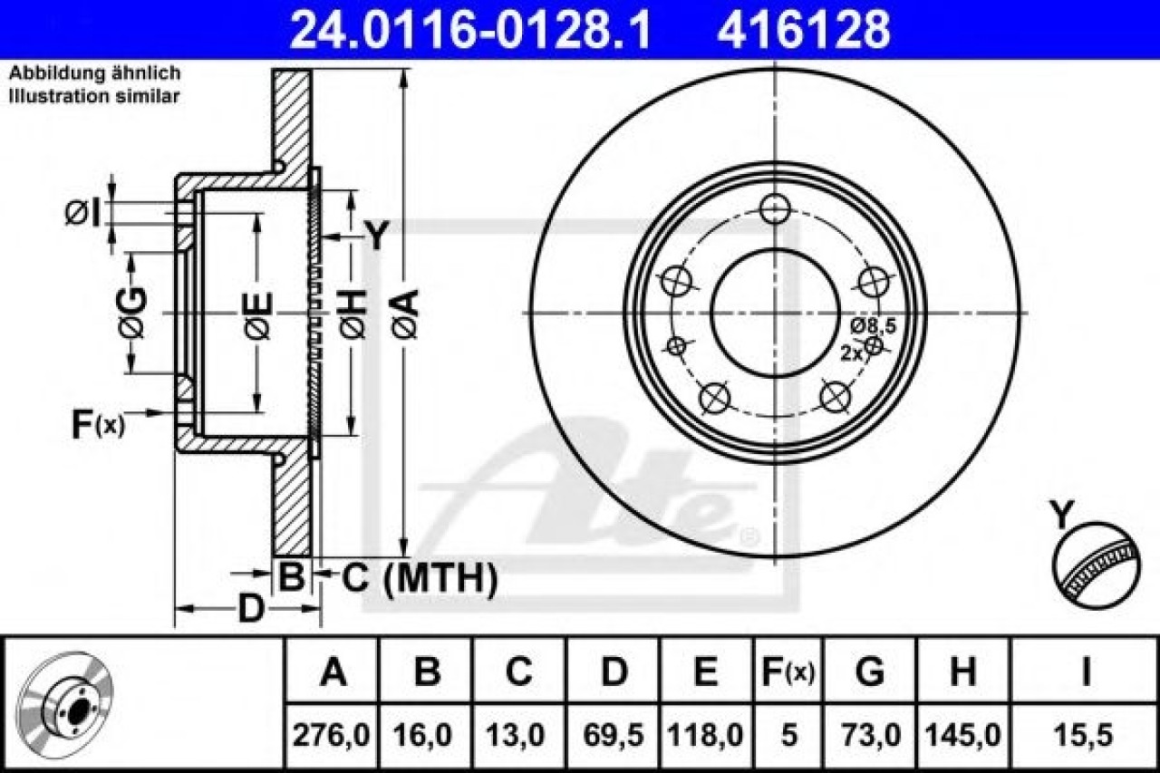 Disc frana IVECO DAILY III platou / sasiu (1999 - 2006) ATE 24.0116-0128.1 piesa NOUA