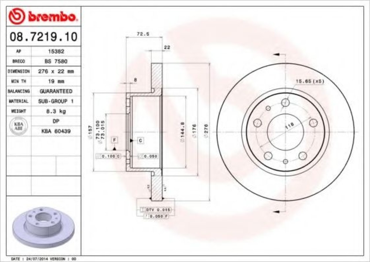 Disc frana IVECO DAILY III platou / sasiu (1999 - 2006) BREMBO 08.7219.10 piesa NOUA