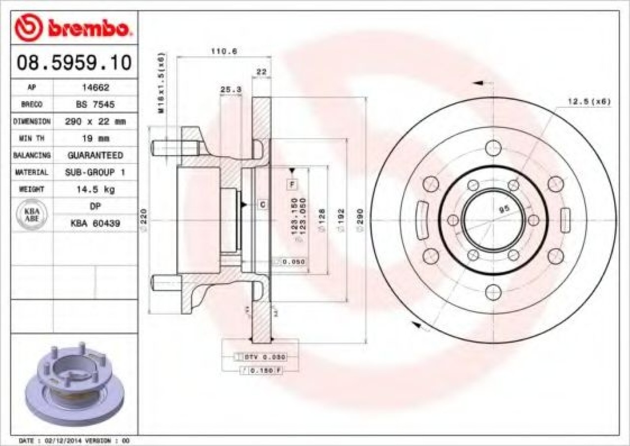 Disc frana IVECO DAILY III platou / sasiu (1999 - 2006) BREMBO 08.5959.10 piesa NOUA
