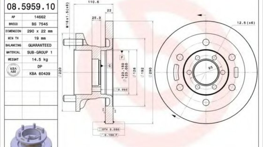 Disc frana IVECO DAILY III platou / sasiu (1999 - 2006) BREMBO 08.5959.10 piesa NOUA