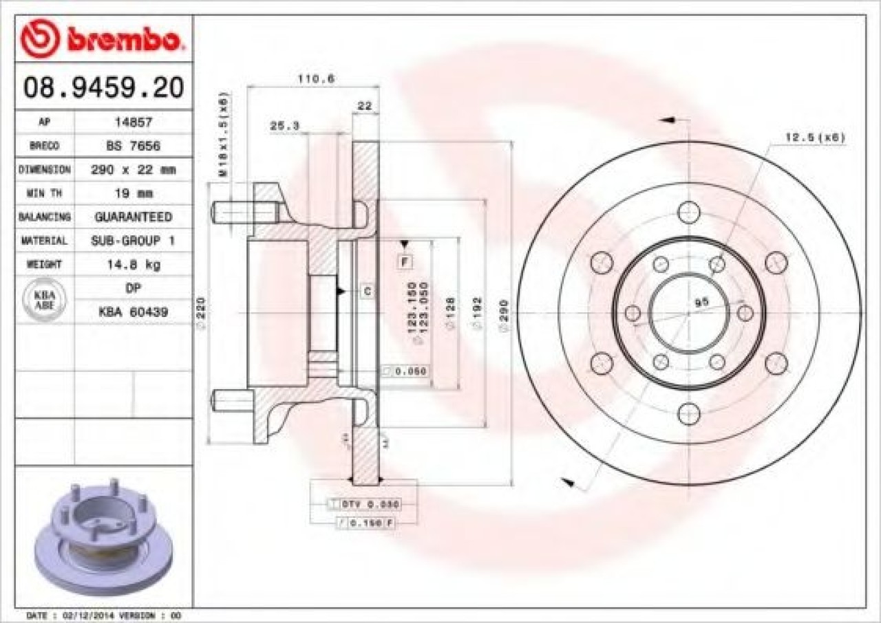 Disc frana IVECO DAILY III platou / sasiu (1999 - 2006) BREMBO 08.9459.20 piesa NOUA