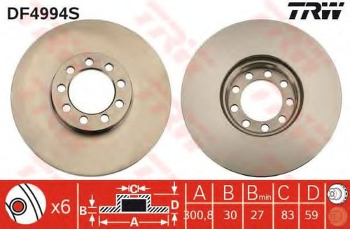 Disc frana IVECO DAILY IV autobasculanta (2006 - 2011) TRW DF4994S piesa NOUA