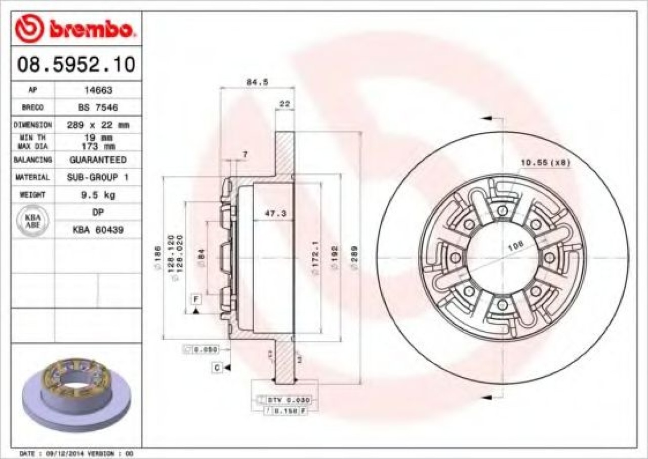 Disc frana IVECO DAILY IV caroserie inchisa/combi (2006 - 2012) BREMBO 08.5952.10 piesa NOUA