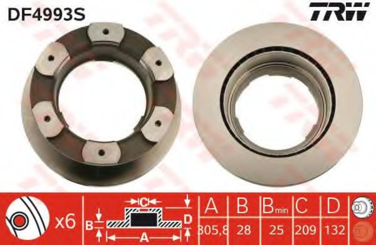 Disc frana IVECO DAILY IV platou / sasiu (2006 - 2011) TRW DF4993S piesa NOUA
