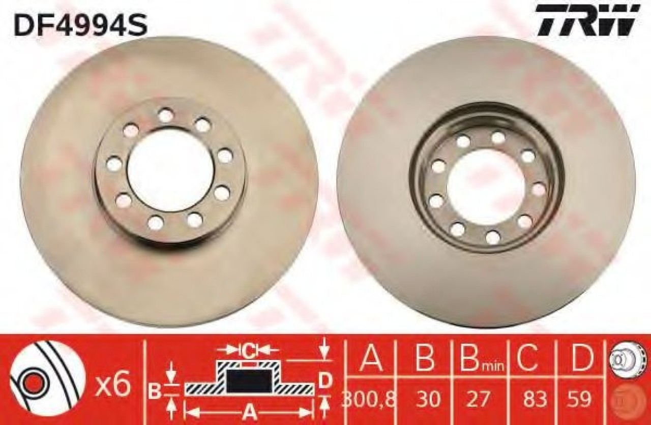 Disc frana IVECO DAILY IV platou / sasiu (2006 - 2011) TRW DF4994S piesa NOUA