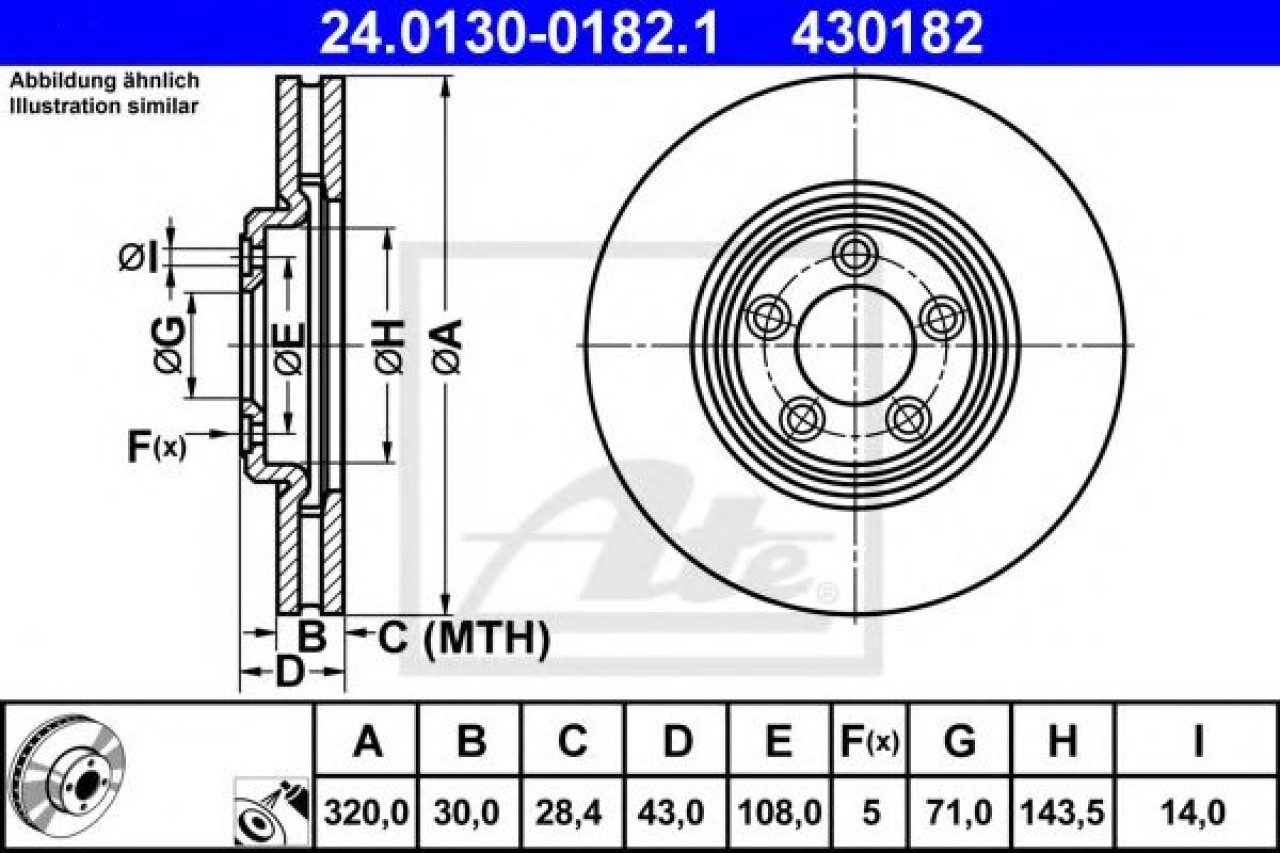 Disc frana JAGUAR S-TYPE (CCX) (1999 - 2009) ATE 24.0130-0182.1 piesa NOUA