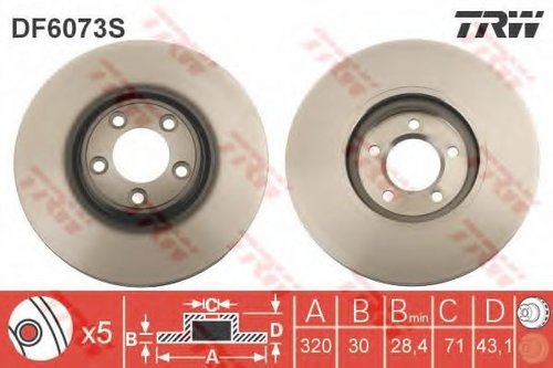 Disc frana JAGUAR S-TYPE (CCX) (1999 - 2009) TRW DF6073S piesa NOUA