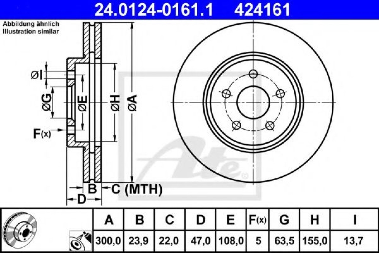 Disc frana JAGUAR X-TYPE (CF1) (2001 - 2009) ATE 24.0124-0161.1 piesa NOUA