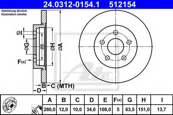 Disc frana JAGUAR X-TYPE (CF1) (2001 - 2009) ATE 24.0312-0154.1 piesa NOUA