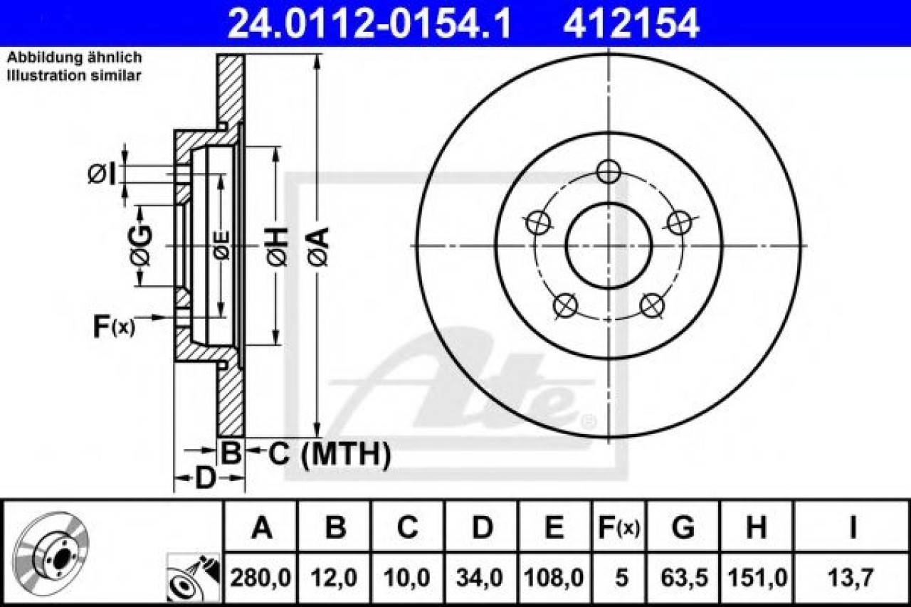 Disc frana JAGUAR X-TYPE (CF1) (2001 - 2009) ATE 24.0112-0154.1 piesa NOUA