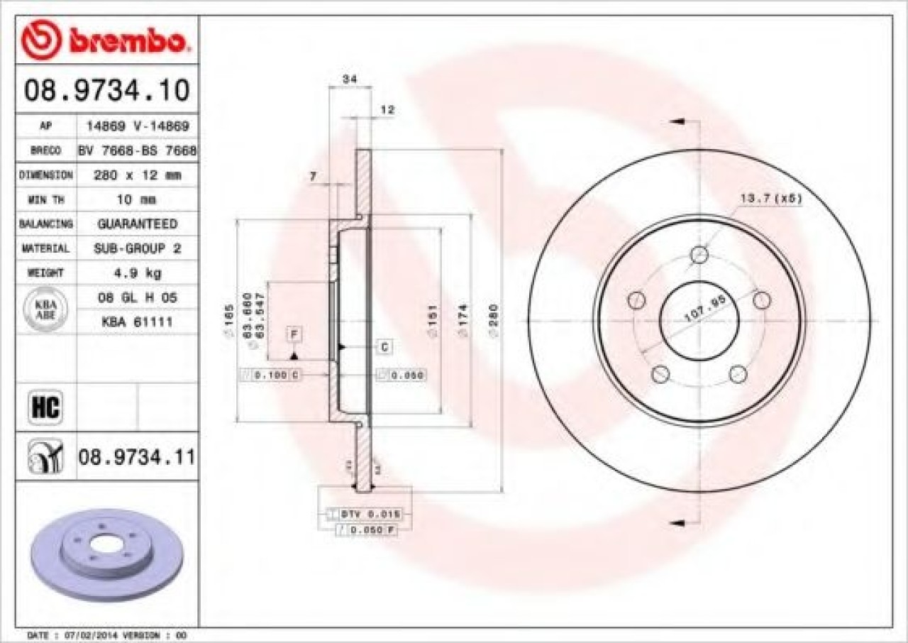 Disc frana JAGUAR X-TYPE (CF1) (2001 - 2009) BREMBO 08.9734.11 piesa NOUA