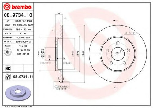 Disc frana JAGUAR X-TYPE (CF1) (2001 - 2009) BREMBO 08.9734.10 piesa NOUA