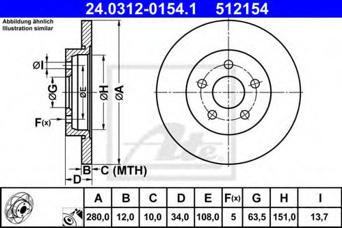 Disc frana JAGUAR X-TYPE Estate (CF1) (2003 - 2009) ATE 24.0312-0154.1 piesa NOUA