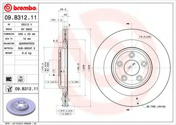 Disc frana JAGUAR XF (CC9) (2008 - 2015) BREMBO 09.B312.11 piesa NOUA