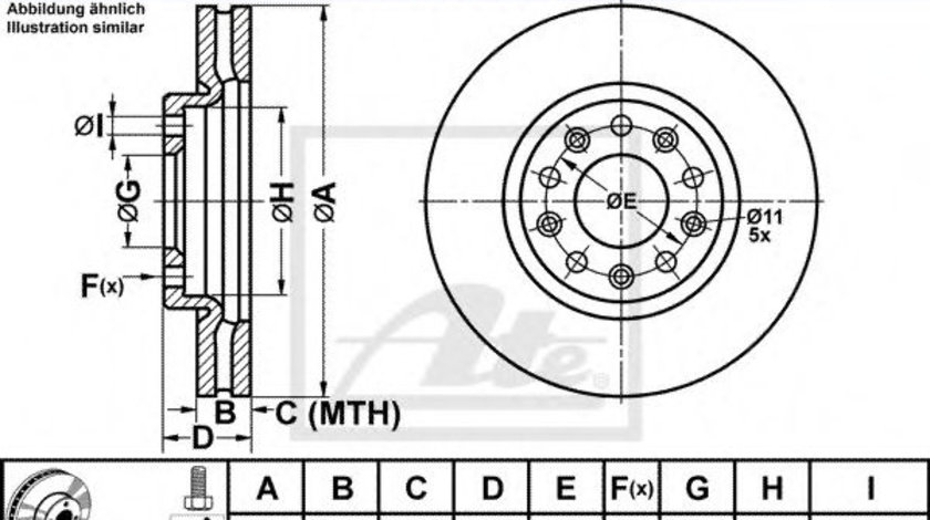 Disc frana JEEP RENEGADE (BU) (2014 - 2016) ATE 24.0126-0168.1 piesa NOUA