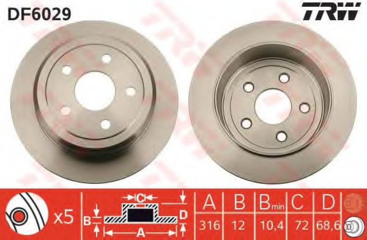 Disc frana JEEP WRANGLER II (TJ) (1996 - 2008) TRW DF6029 piesa NOUA