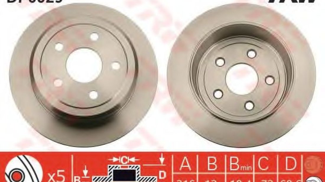 Disc frana JEEP WRANGLER II (TJ) (1996 - 2008) TRW DF6029 piesa NOUA