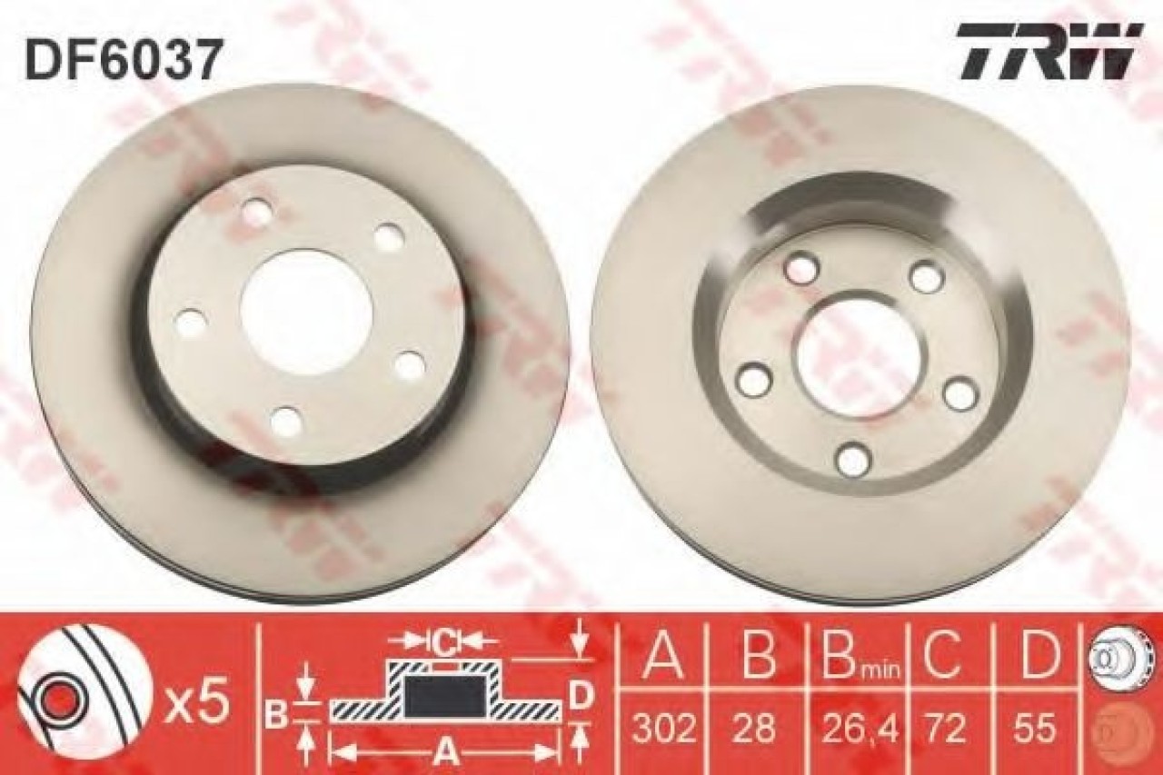 Disc frana JEEP WRANGLER II (TJ) (1996 - 2008) TRW DF6037 piesa NOUA