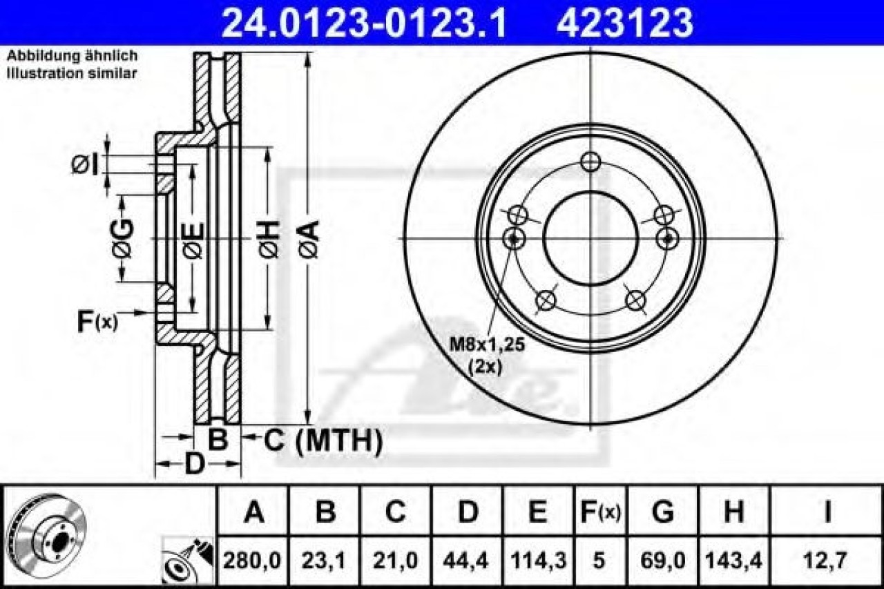 Disc frana KIA CEED (JD) (2012 - 2016) ATE 24.0123-0123.1 piesa NOUA