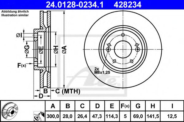 Disc frana KIA CEED (JD) (2012 - 2016) ATE 24.0128-0234.1 piesa NOUA