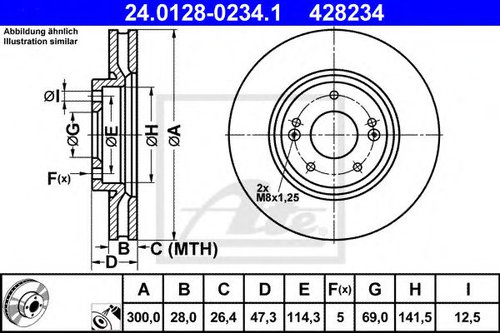 Disc frana KIA CEED (JD) (2012 - 2016) ATE 24.0128-0234.1 piesa NOUA