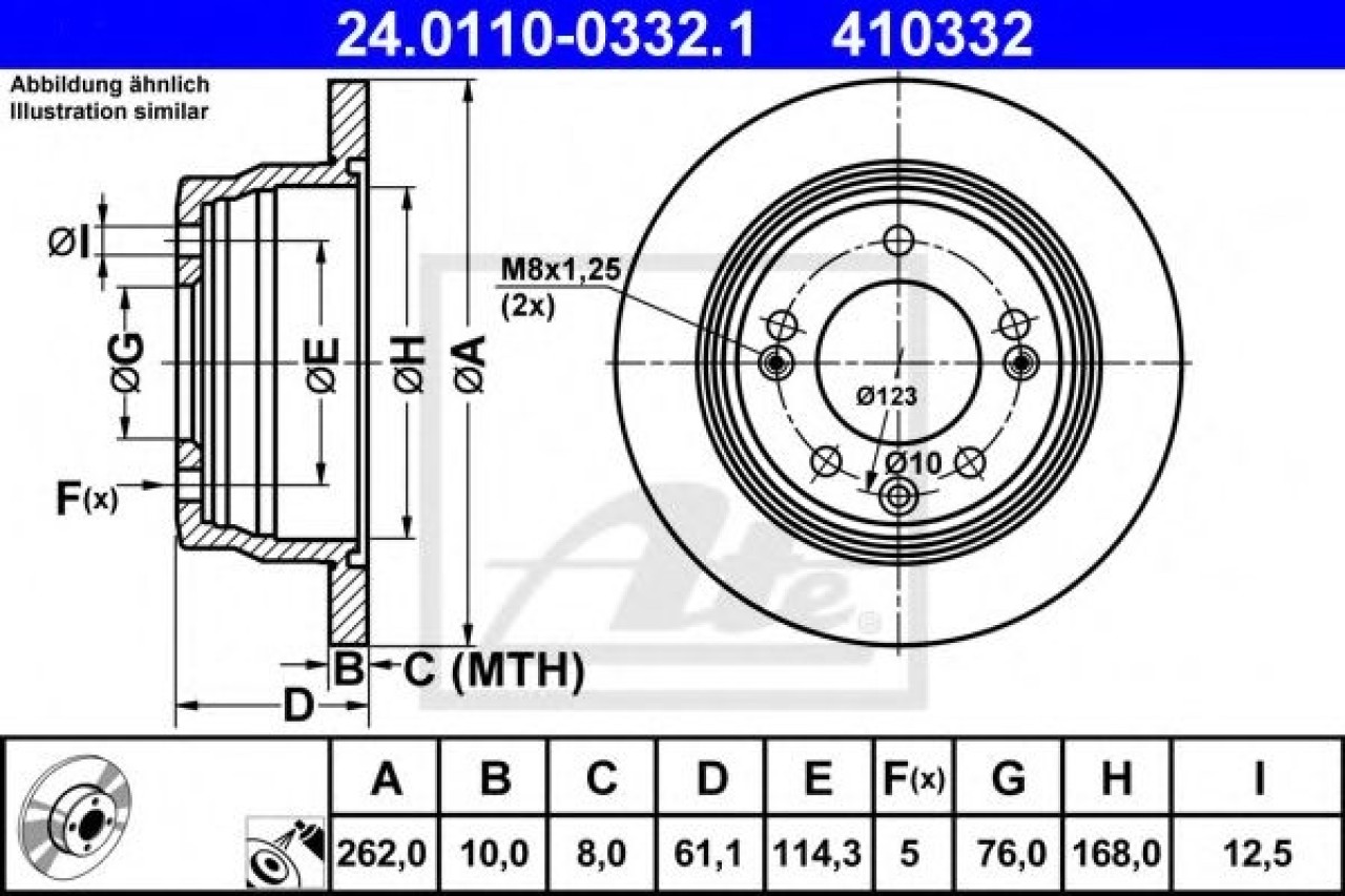 Disc frana KIA CEED SW (ED) (2007 - 2012) ATE 24.0110-0332.1 piesa NOUA
