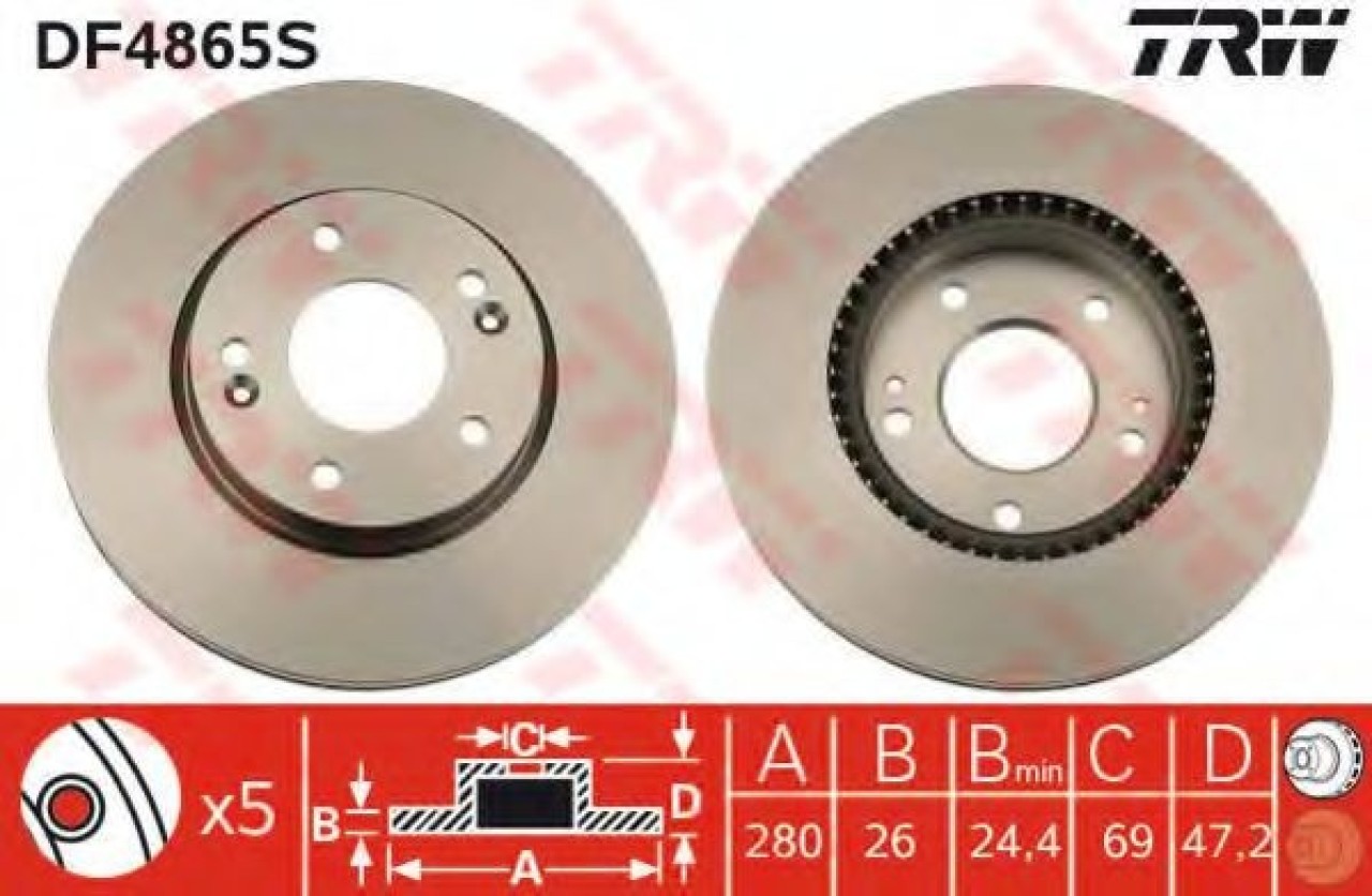 Disc frana KIA CERATO II limuzina (TD) (2009 - 2016) TRW DF4865S piesa NOUA