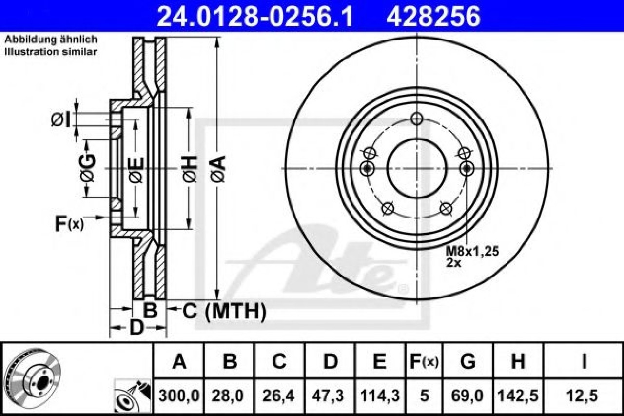 Disc frana KIA OPTIMA (2010 - 2015) ATE 24.0128-0256.1 piesa NOUA