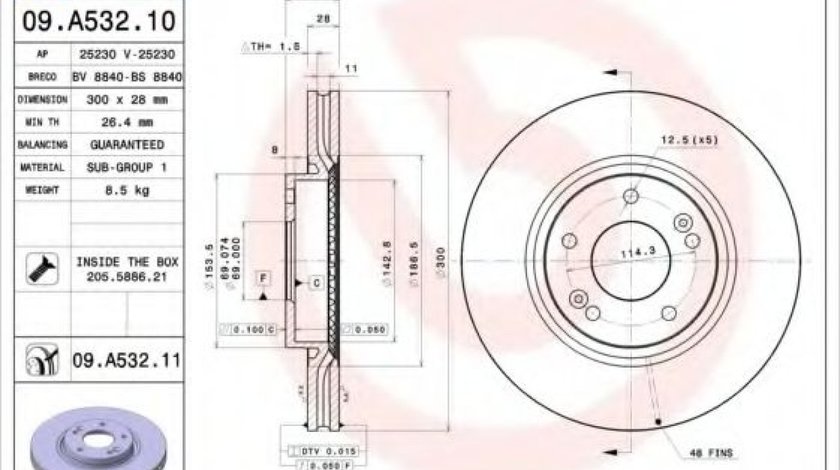 Disc frana KIA OPTIMA (2010 - 2015) BREMBO 09.A532.11 piesa NOUA