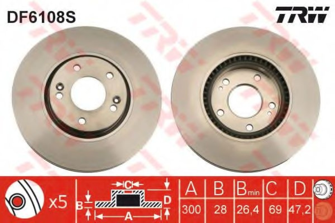 Disc frana KIA OPTIMA (2010 - 2015) TRW DF6108S piesa NOUA