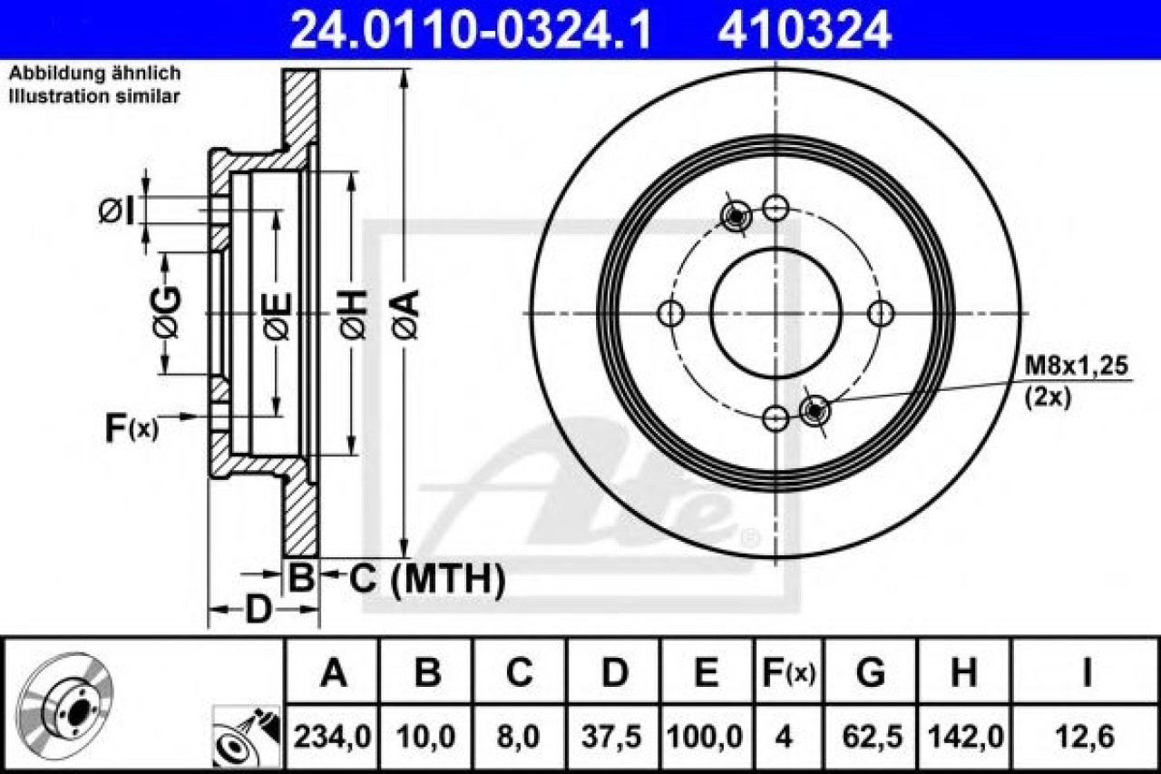 Disc frana KIA PICANTO (BA) (2004 - 2011) ATE 24.0110-0324.1 piesa NOUA