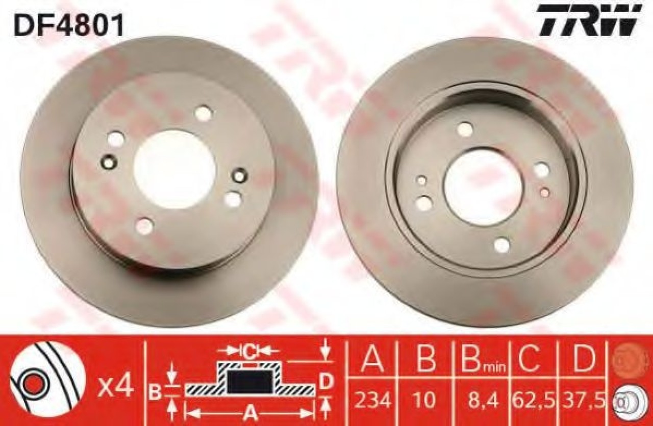 Disc frana KIA PICANTO (BA) (2004 - 2011) TRW DF4801 piesa NOUA